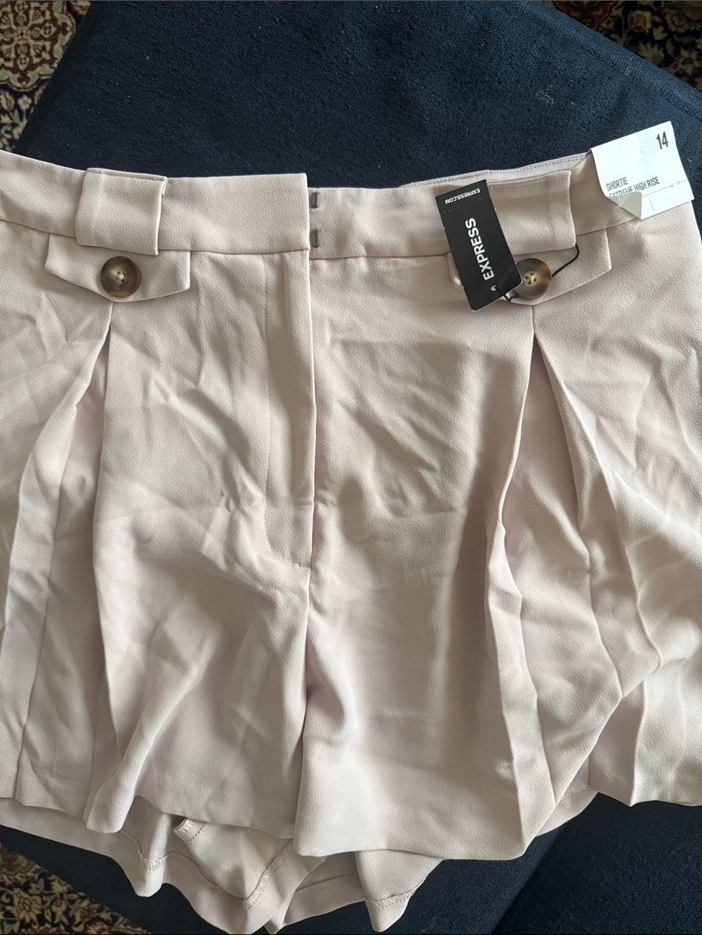 Express Pale Blush High-Waist Pleated Shorts